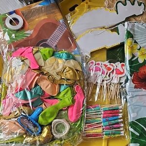 Tropical Luau Party Supplies Set with Balloons and Decorations